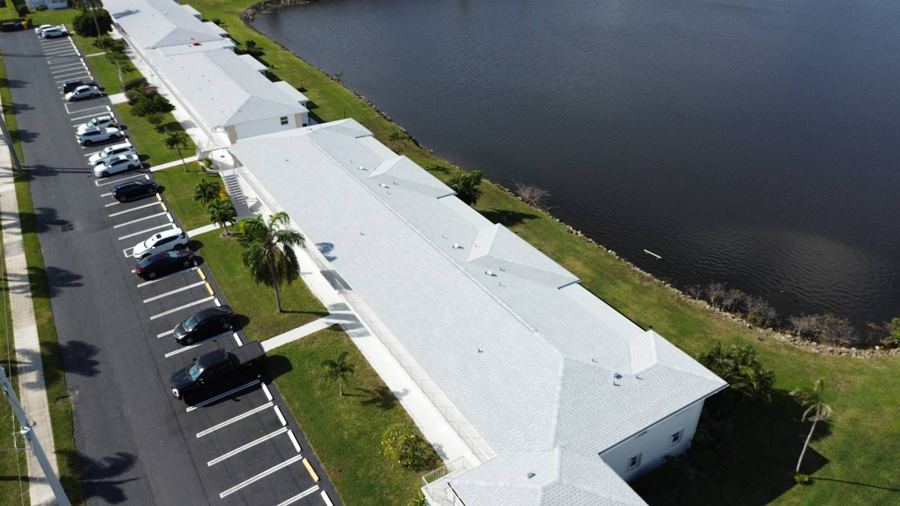 Roof in Boynton Beach put on by Ranger Roofing, drone photo from January 2025