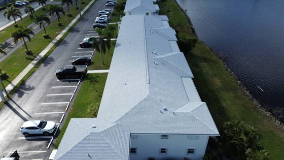 Roof in Boynton Beach put on by Ranger Roofing, drone photo from January 2025