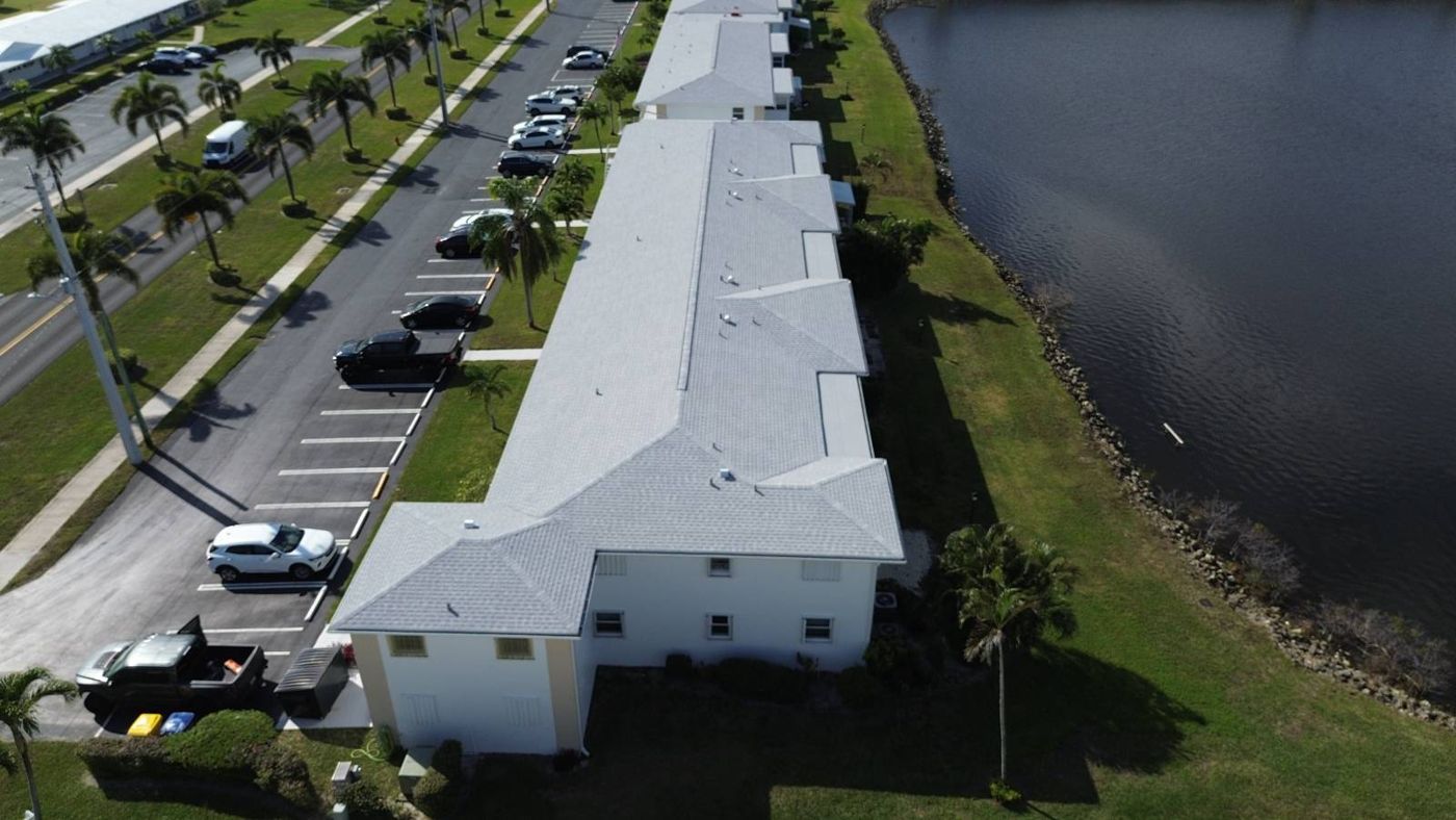 Roof in Boynton Beach put on by Ranger Roofing, drone photo from January 2025