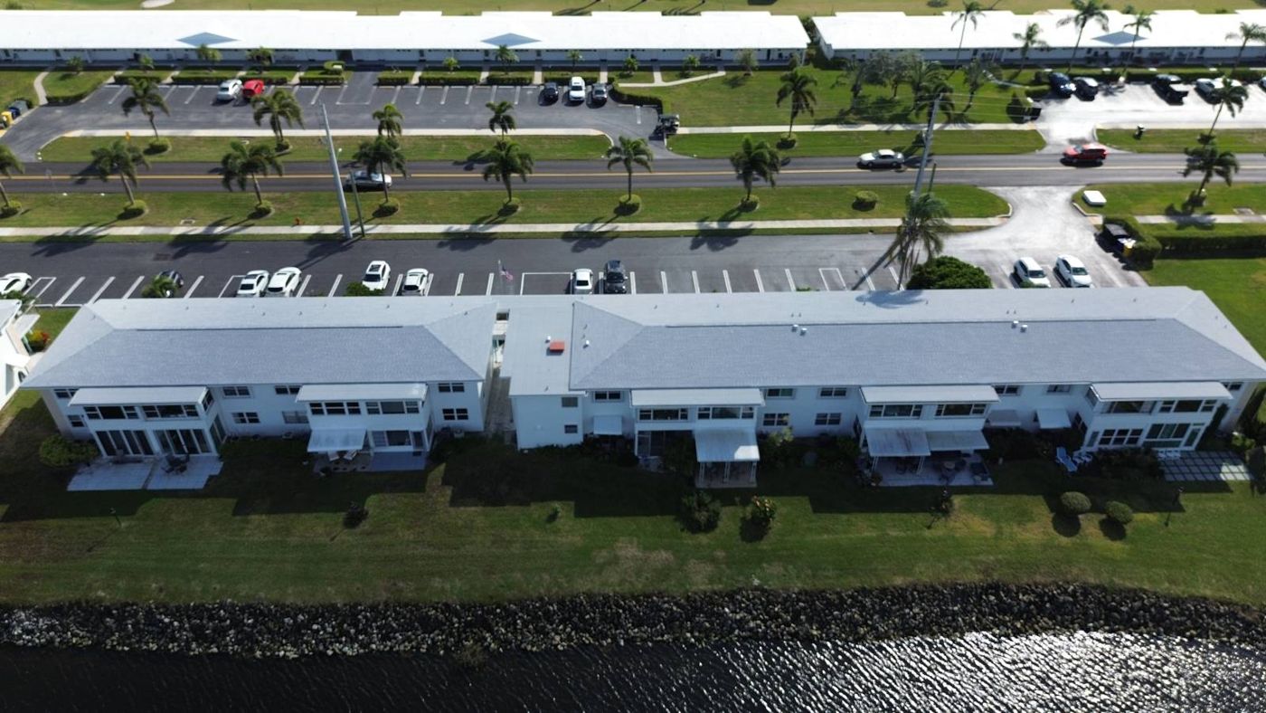 Roof in Boynton Beach put on by Ranger Roofing, drone photo from January 2025