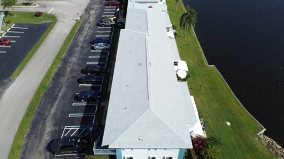 Roof in Boynton Beach put on by Ranger Roofing, drone photo from January 2025