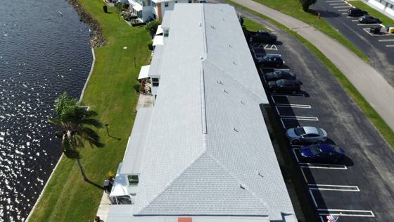 Roof in Boynton Beach put on by Ranger Roofing, drone photo from January 2025