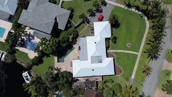 Roof in North Palm Beach put on by Ranger Roofing, drone photo from March 2025