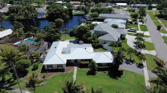 Roof in North Palm Beach put on by Ranger Roofing, drone photo from March 2025