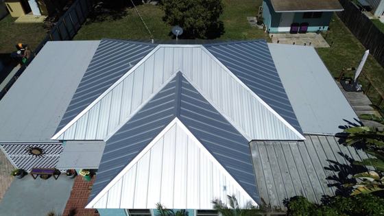 Roof in Lantana put on by Ranger Roofing, drone photo from March 2025