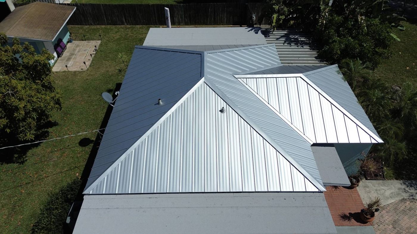 Roof in Lantana put on by Ranger Roofing, drone photo from March 2025