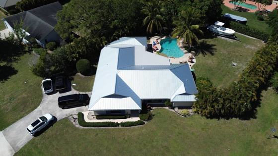 Roof in Jupiter put on by Ranger Roofing, drone photo from March 2025