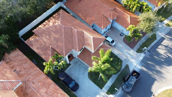 Roof in Palm Beach County put on by Ranger Roofing, drone photo from January 2025