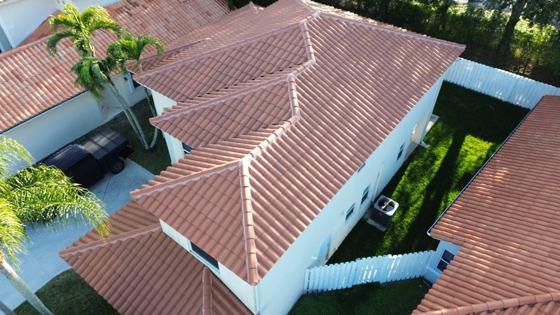 Roof in Palm Beach County put on by Ranger Roofing, drone photo from January 2025