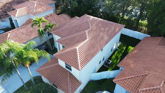 Roof in Palm Beach County put on by Ranger Roofing, drone photo from January 2025