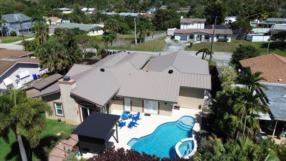 Roof in Palm Beach County put on by Ranger Roofing, drone photo from March 2025