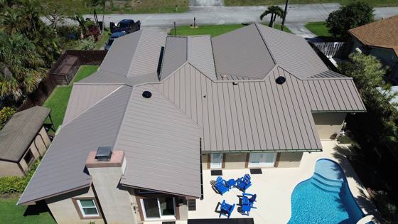 Roof in Palm Beach County put on by Ranger Roofing, drone photo from March 2025