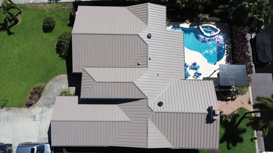 Roof in Palm Beach County put on by Ranger Roofing, drone photo from March 2025