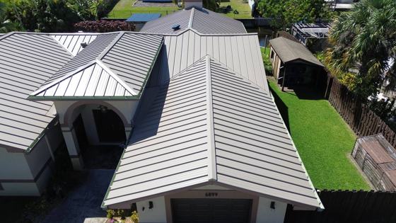 Roof in Palm Beach County put on by Ranger Roofing, drone photo from March 2025