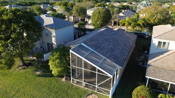 Roof in Palm Beach County put on by Ranger Roofing, drone photo from January 2025