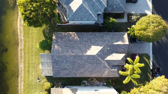 Roof in Palm Beach County put on by Ranger Roofing, drone photo from January 2025