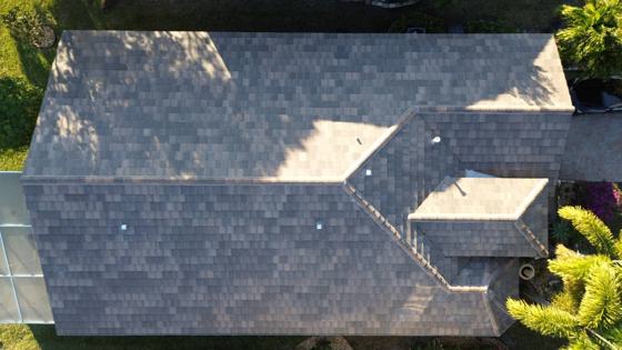 Roof in Palm Beach County put on by Ranger Roofing, drone photo from January 2025