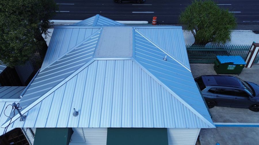 Roof in Palm Springs put on by Ranger Roofing, drone photo from March 2025