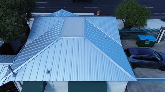 Roof in Palm Springs put on by Ranger Roofing, drone photo from March 2025