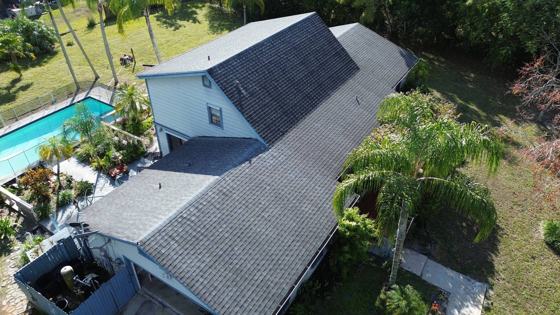Roof in The Acreage put on by Ranger Roofing, drone photo from January 2025