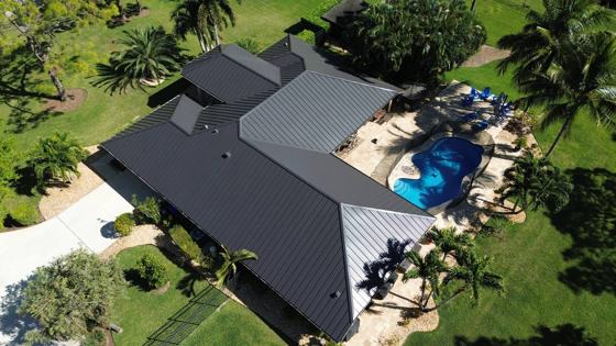 Roof in The Acreage put on by Ranger Roofing, drone photo from March 2025