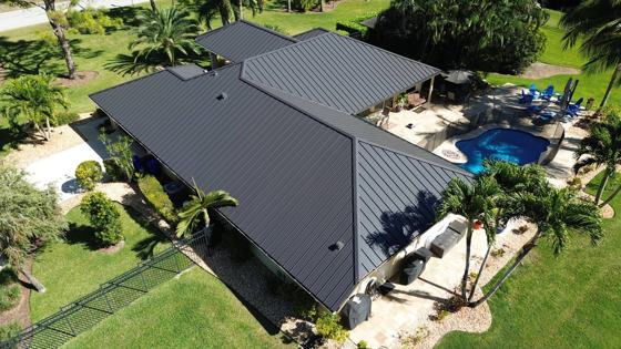 Roof in The Acreage put on by Ranger Roofing, drone photo from March 2025