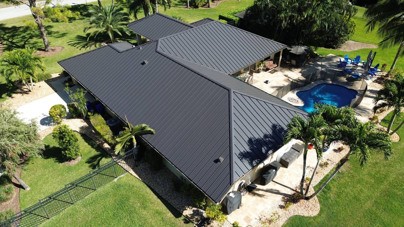 Roof in The Acreage put on by Ranger Roofing, drone photo from March 2025