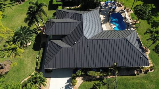 Roof in The Acreage put on by Ranger Roofing, drone photo from March 2025