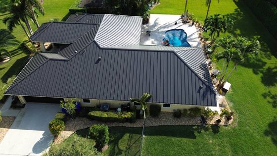 Roof in The Acreage put on by Ranger Roofing, drone photo from February 2025