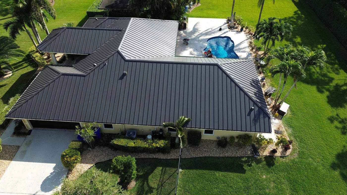 Roof in The Acreage put on by Ranger Roofing, drone photo from February 2025