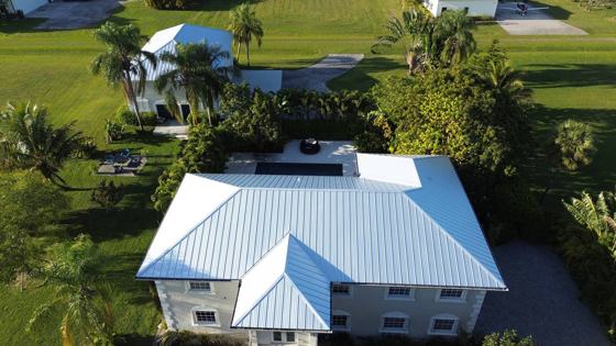 Roof in Wellington put on by Ranger Roofing, drone photo from January 2025
