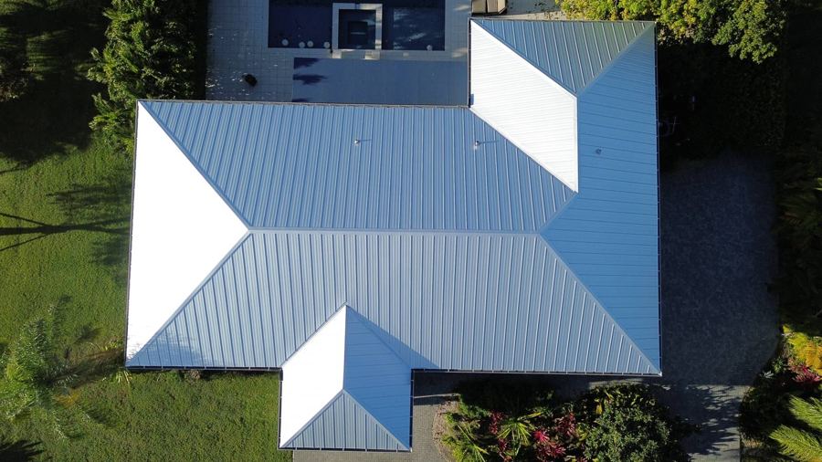 Roof in Wellington put on by Ranger Roofing, drone photo from January 2025