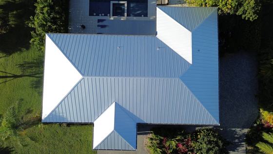 Roof in Wellington put on by Ranger Roofing, drone photo from January 2025