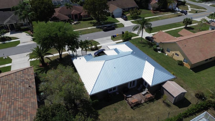 Roof in Wellington put on by Ranger Roofing, drone photo from March 2025