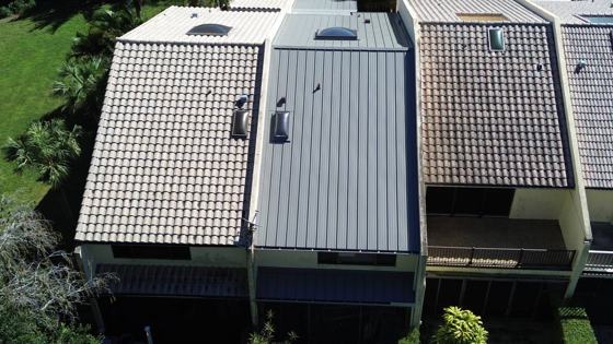 Roof in Wellington put on by Ranger Roofing, drone photo from March 2025