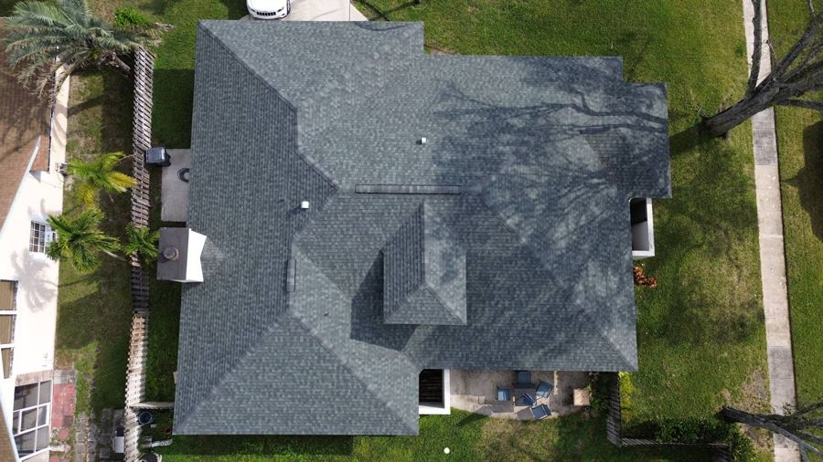 Roof in Wellington put on by Ranger Roofing, drone photo from February 2025