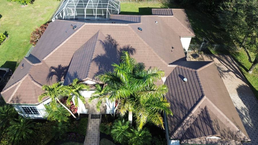 Roof in Wellington put on by Ranger Roofing, drone photo from January 2025